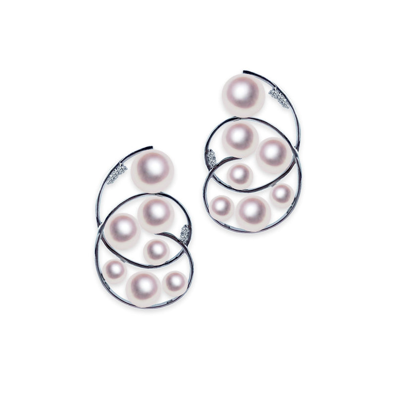 K18WG 4.0 ~ 7.0mm Design Earrings D0.06ct -TENSEI PEARL ONLINE STORE Tenari Pearl Official Mail Order Shop