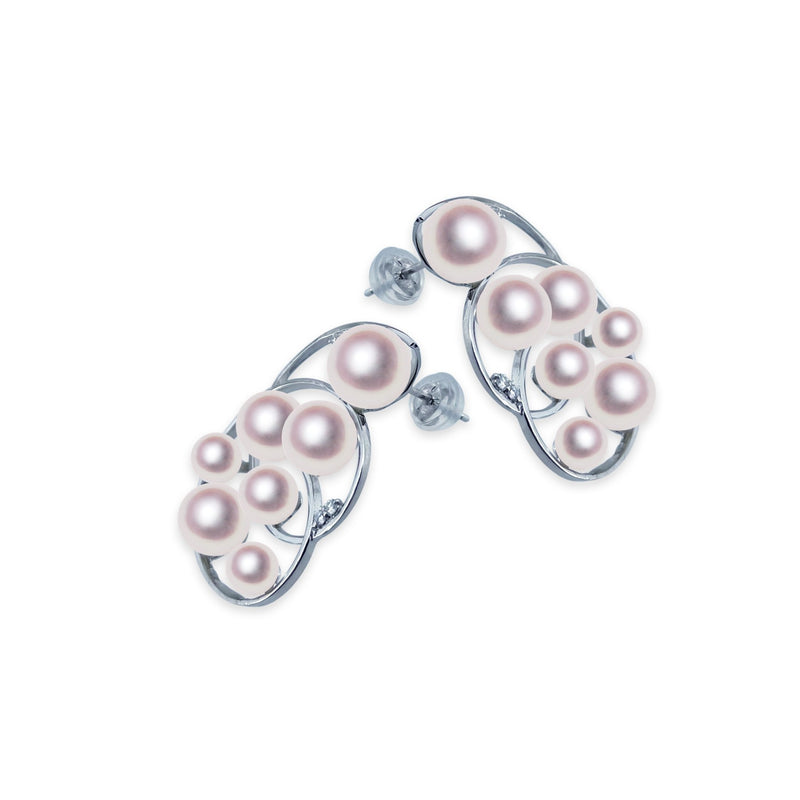 K18WG 4.0 ~ 7.0mm Design Earrings D0.06ct -TENSEI PEARL ONLINE STORE Tenari Pearl Official Mail Order Shop